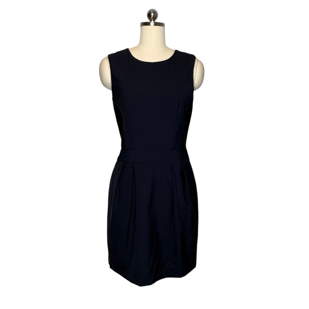 Theory Navy Black Wool Sleeveless Pleated Mini Dress | 6